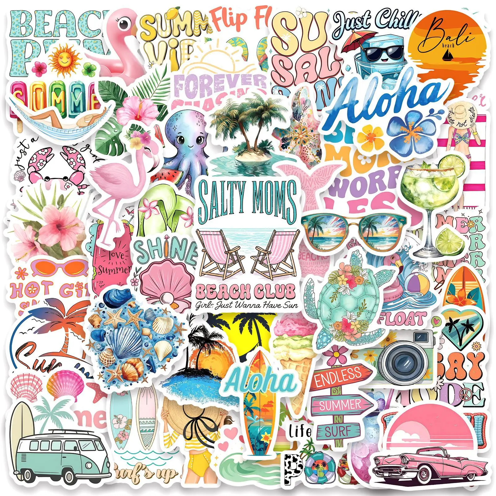 50Pcs Summer Theme Stickers Beach Surfing Kids Toy Gift Decal for Phone Laptop Bottle Car Scrapbooking Decorative Waterproof