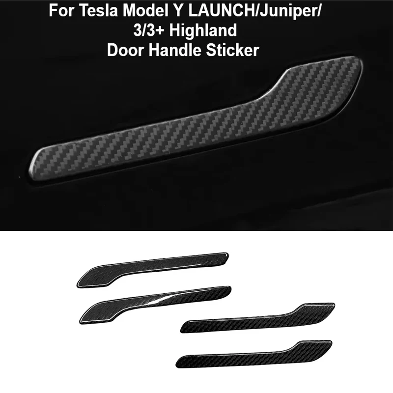 Door Handle Sticker Trim Cover For Tesla Model Y LAUNCH/Juniper/3/3+ Highland 2025 100% Real Carbon Fiber Decoration