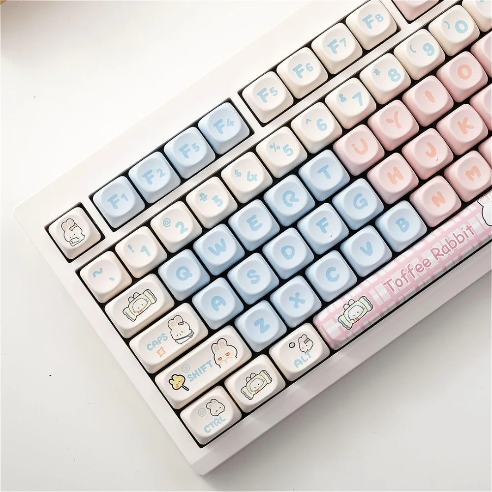 

PBT Keycaps, Small Full MOA Toffee Rabbit Theme, Personalized Keycaps for Cherry MX 104/87/61 Mechanical Keyboards