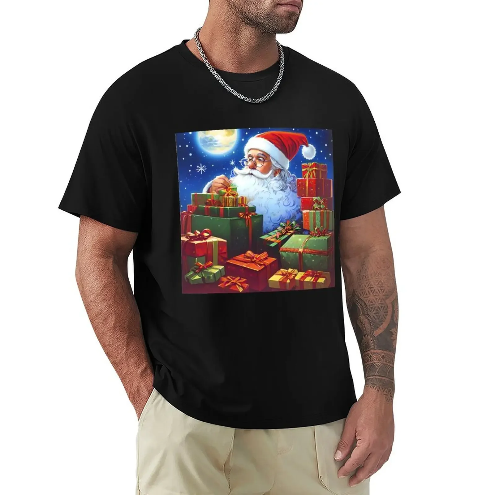 Santa Claus Christmas Snow Snowflakes Beautiful Winter Night V23 T-shirt new edition customizeds mens t shirts pack