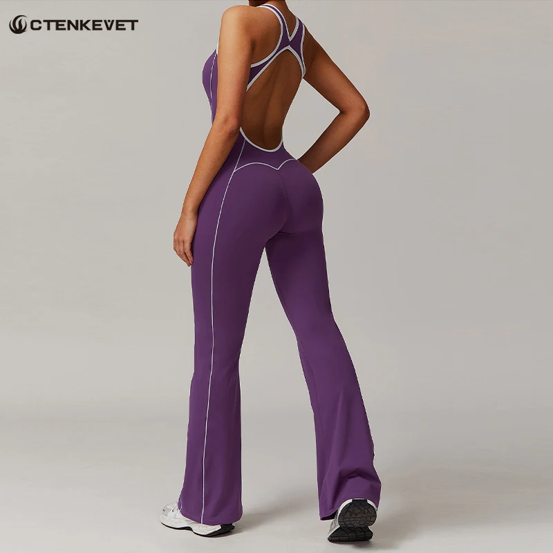 Ctenkevet  One-piece Yoga Wear Womne Back Cross Design Jumpsuit Female backless Activewear Flared Gym Workout Sportswear Women