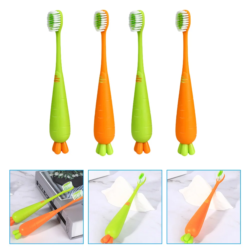 

4 pcs Cartoon Toothbrush Travel Carrot Multipack Tpr Infant Childrens Lovely Kids Unique Creative Shape Teeth Cleaning Tool