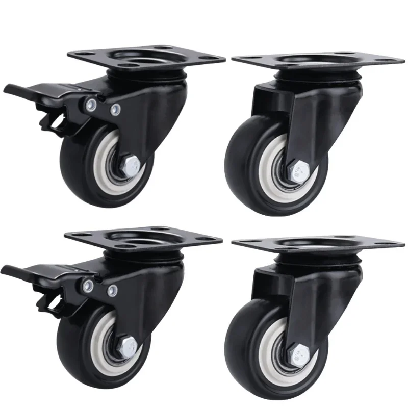 4pcs 1.5 Inches 2inch Heavy Duty 180kg Black Swivel Castor Wheels Trolley Furniture Caster Rubber Flat Brake Gold Drill Caster