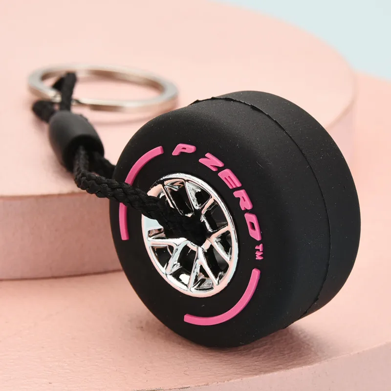 Portachiavi tridimensionale in gomma morbida PVC con logo bifacciale, portachiavi con pneumatici in gomma, piccolo ciondolo regalo per moto