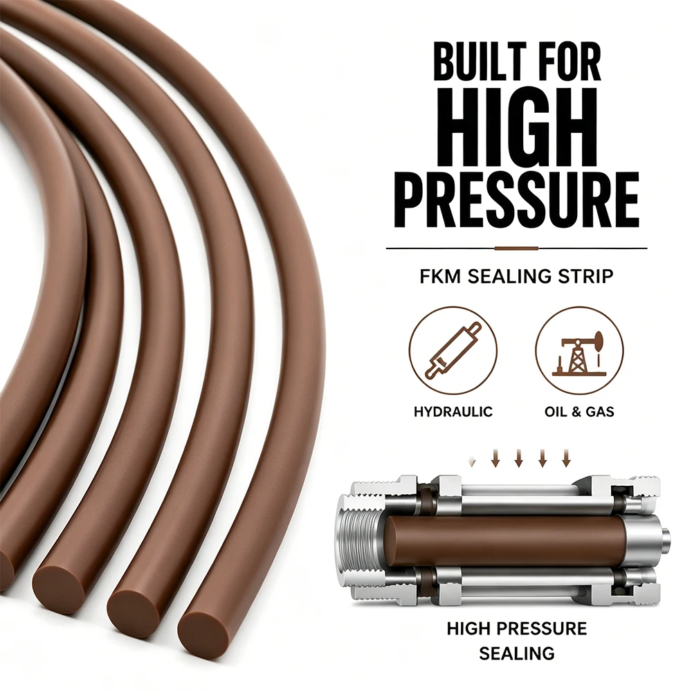 FKM Brown Rubber Round Strip Seal 5~20M Dia 1.5~8mm High Temp Oil Resistant Fluororubber Sealing Rope Solid High-Quality Strip