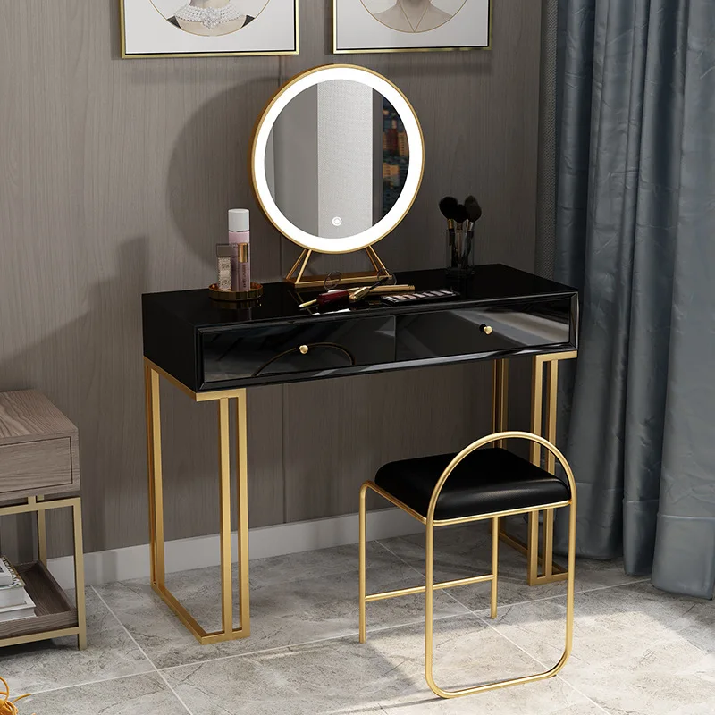 Nordic simple multi-functional dresser Small apartment bedroom makeup table and chair creative dressing table with light mirror