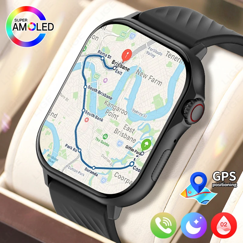 

LIGE GPS Positioning Smart Watch Men 2.13'' HD AMOLED Screen Military Watches Bluetooth Call Waterproof Outdoor Sport Smartwatch