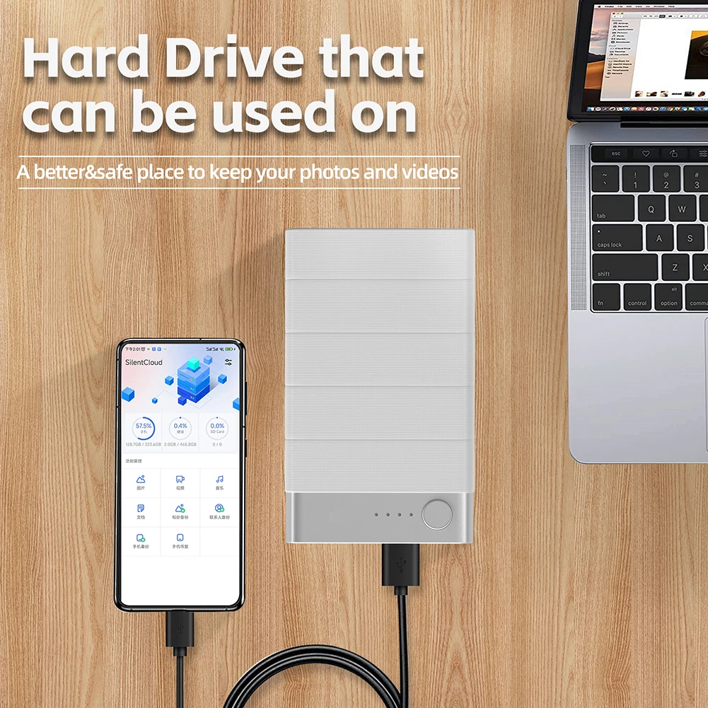 Disco duro externo portátil, dispositivo de almacenamiento para Android e iOS, 5000mAh, 500G/1TB, fuente de alimentación