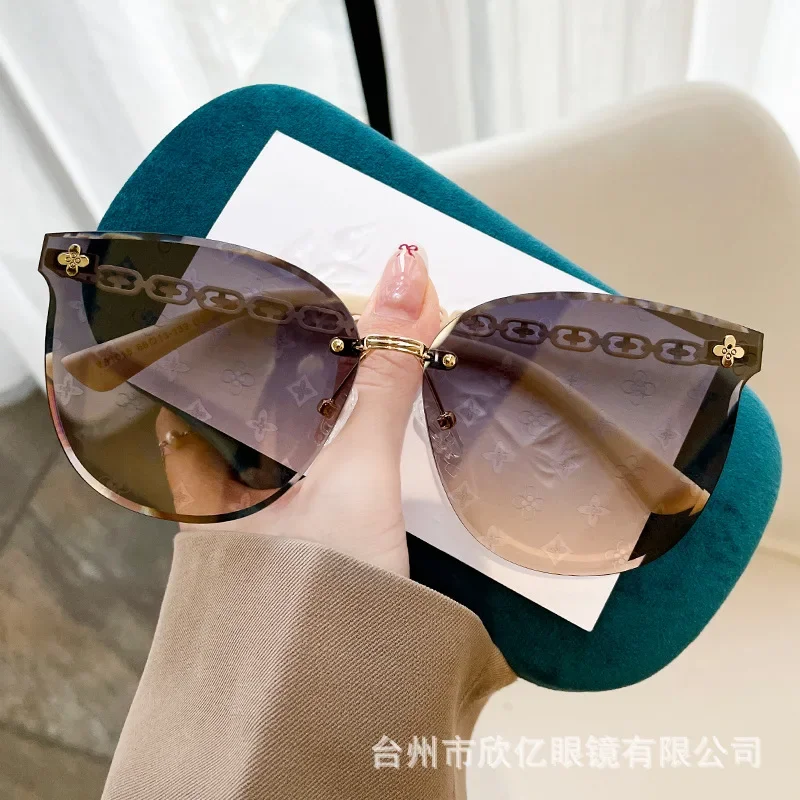 New European And American Style Half-frame Metal Sunglasses Fashion Slim Women\'s Sunglasses Anti-uv Glasses
