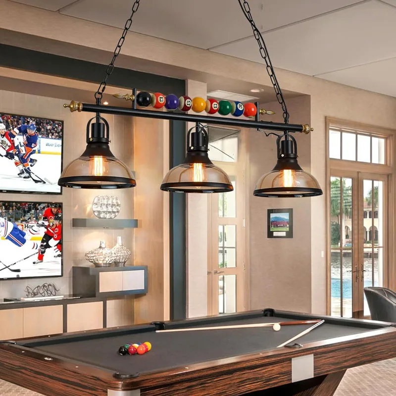 Retro Billiard Pendant Lamp LED with 3 Glass Shades Adjustable Chandelier Dining Table For Bar Indoor Industrial Decor Lights