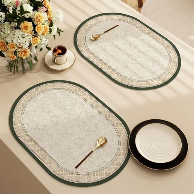 

Oval American Style Placemats Heatproof Waterproof Oil Resistant Leather Dining Mats Tableware Plates Western Dining Home Use
