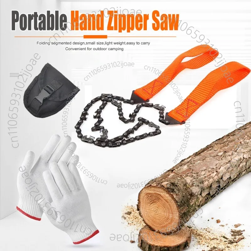 Portable hand chain saw, outdoor camping firewood puller tool, hand zipper saw chain wire saw survival tool