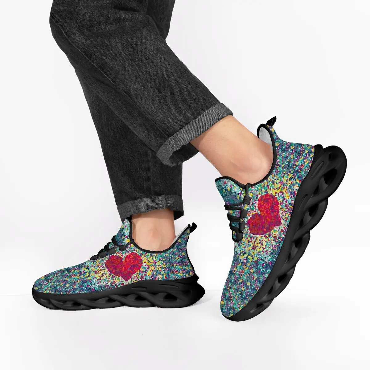 Мужские кроссовки, женская обувь, кроссовки на флисовой подкладке с красочным геометрическим узором в виде сердца, спортивные мужские кроссовки, детская обувь