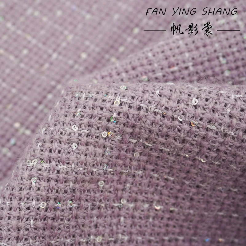 

2025 Purple Sequins Wool Tweed Fabric For Coat Diy