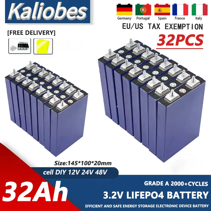 

32PCS 2025 new 3.2V 32Ah Lifepo4 Batteries 4S 12.8V 3C 5C Lithium Iron Phosphate Battery Pack Solar Motorcycle Electric Vehicle
