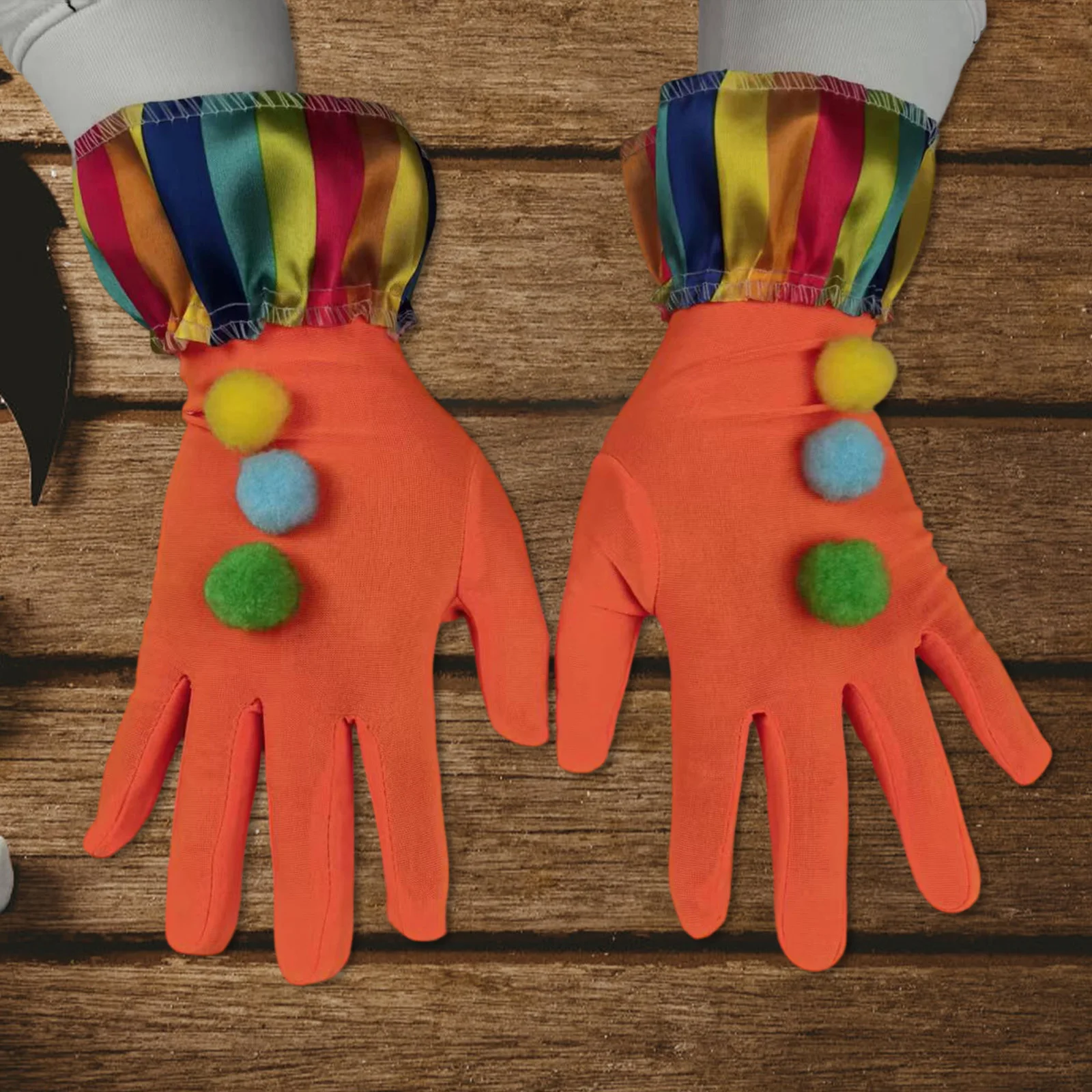 Luvas de palhaço laranja para adultos, carnavais de Halloween, luvas engraçadas de cosplay com decoração de bola de pelúcia