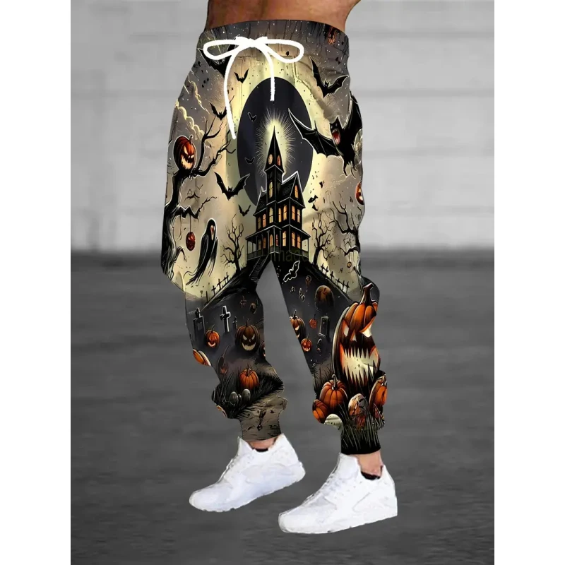 

Men's casual pants with Halloween 3D printing drawstring for warmth, tight fit, sports jogging pants, fashionable street pants