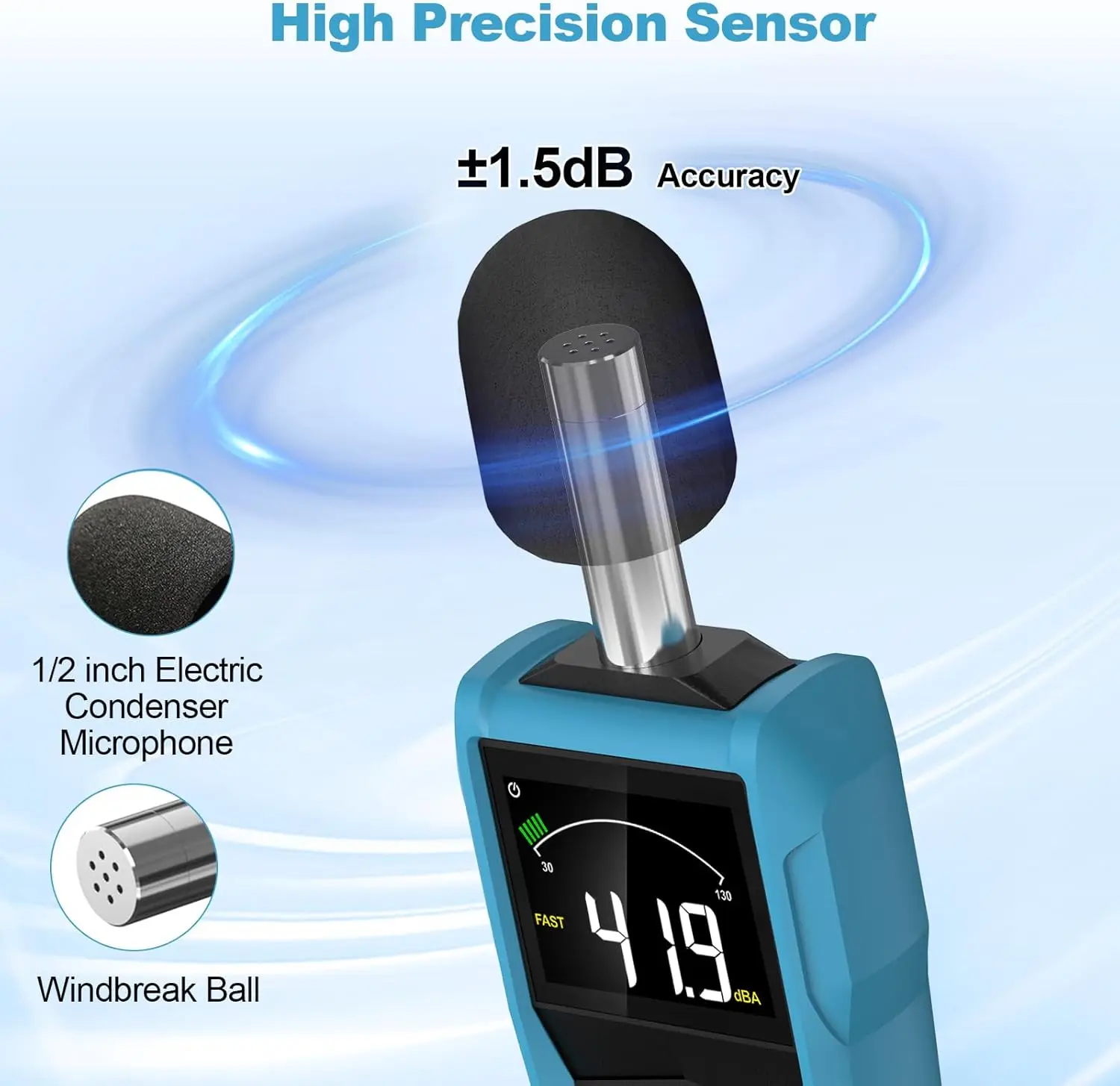 Digital Noise Meter Handheld Sound Level Meter A/C Weighted 30~130dB Audio DB Meter Measuring Microphone Decibel Monitor