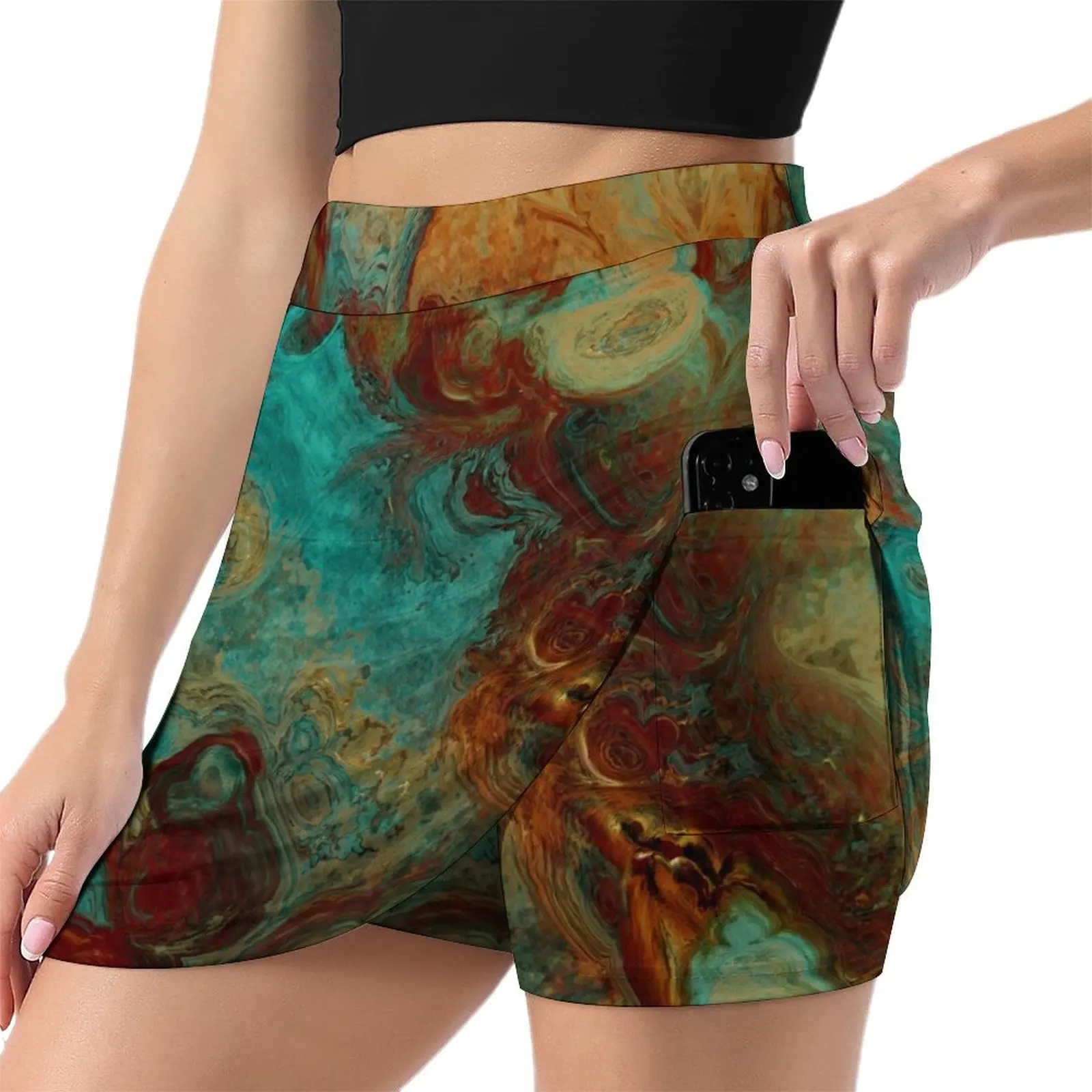 Turquoise and Rust Marble Mini Skirt skirts for woman short skirt new in dresses elegant skirts for women