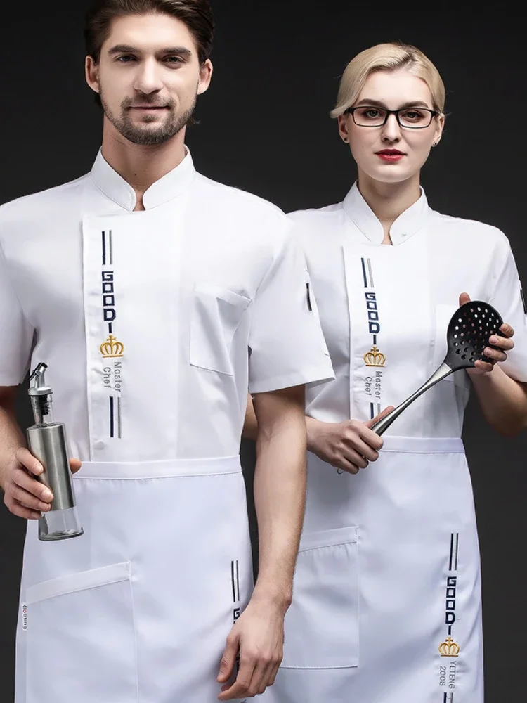 Short Sleeve Chef Jacket Summer Head Chef Uniform Restaurant Hotel Kitchen Cooking Clothes Waiter Uniform Kitchen Baker Wear