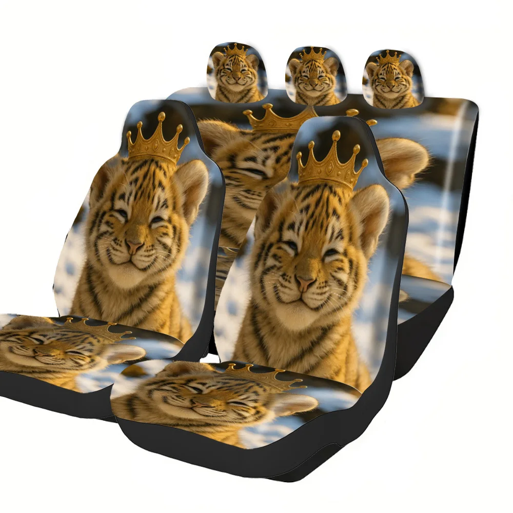 Car Seat Covers - Halloween Christmas New Year Easter Tiger Cub Wearing Crown Good Luck Gift For Friends Premium Universal Fit F