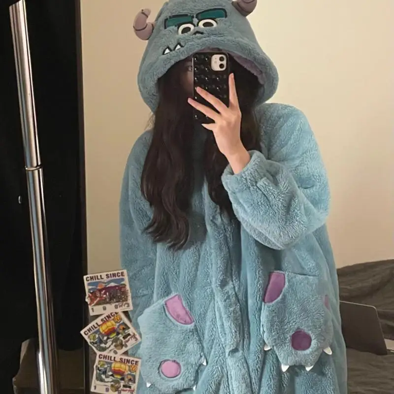 Adult Blue Monster Cosplay Costume Robes Kigurumi Onesie Anime Nightgown Halloween Cartoon Pajamas