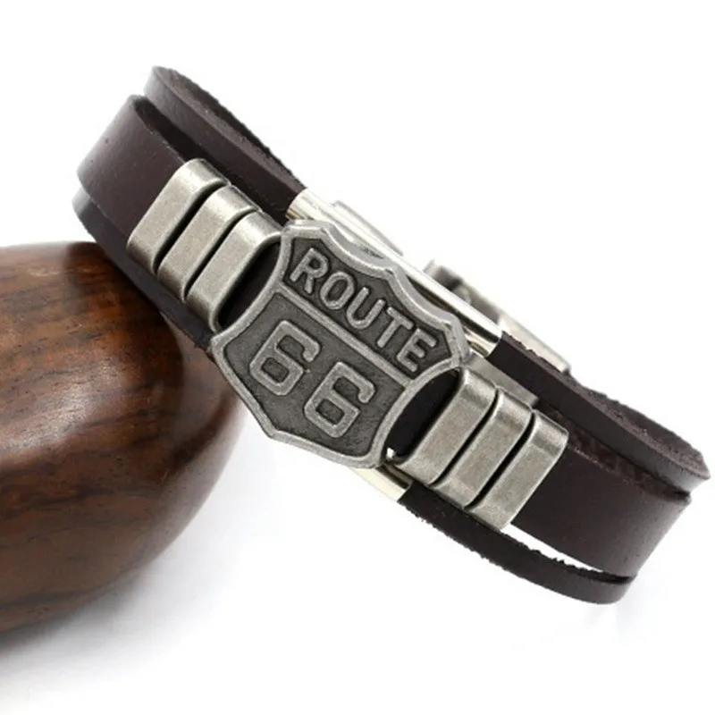 Trendy American Route 66 Printed Pattern Bracelet Men's Bracelet Metal Multilayer Leather Bracelet Accessories New Party Jewelry image 5