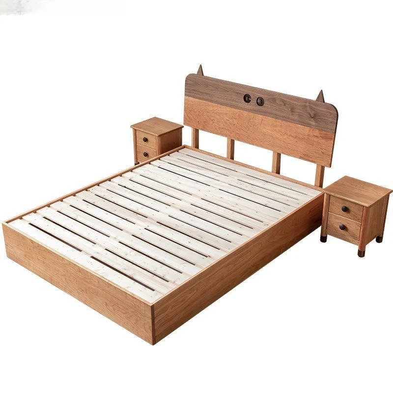 North American black walnut bed, Nordic simple Japanese cherry single bed 1.5 meters 1.2 meters bed all solid wood