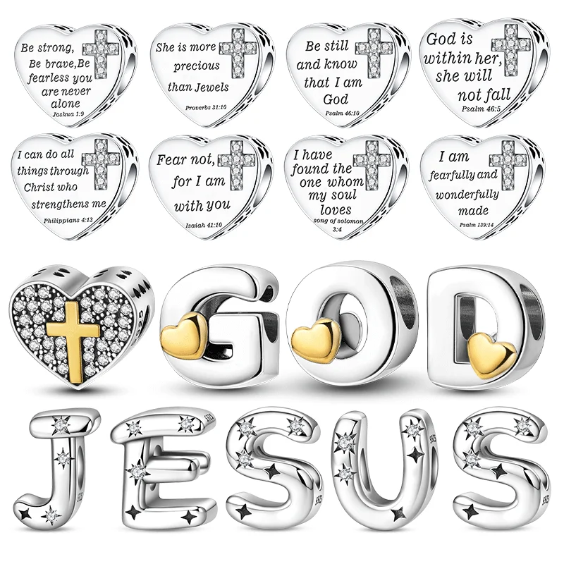 

Подвески из стерлингового серебра 925 пробы с крестом Иисуса БОГА, библейские бусины, подвеска для ангелов, подходит для оригинального браслета, подвески, женские ювелирные изделия