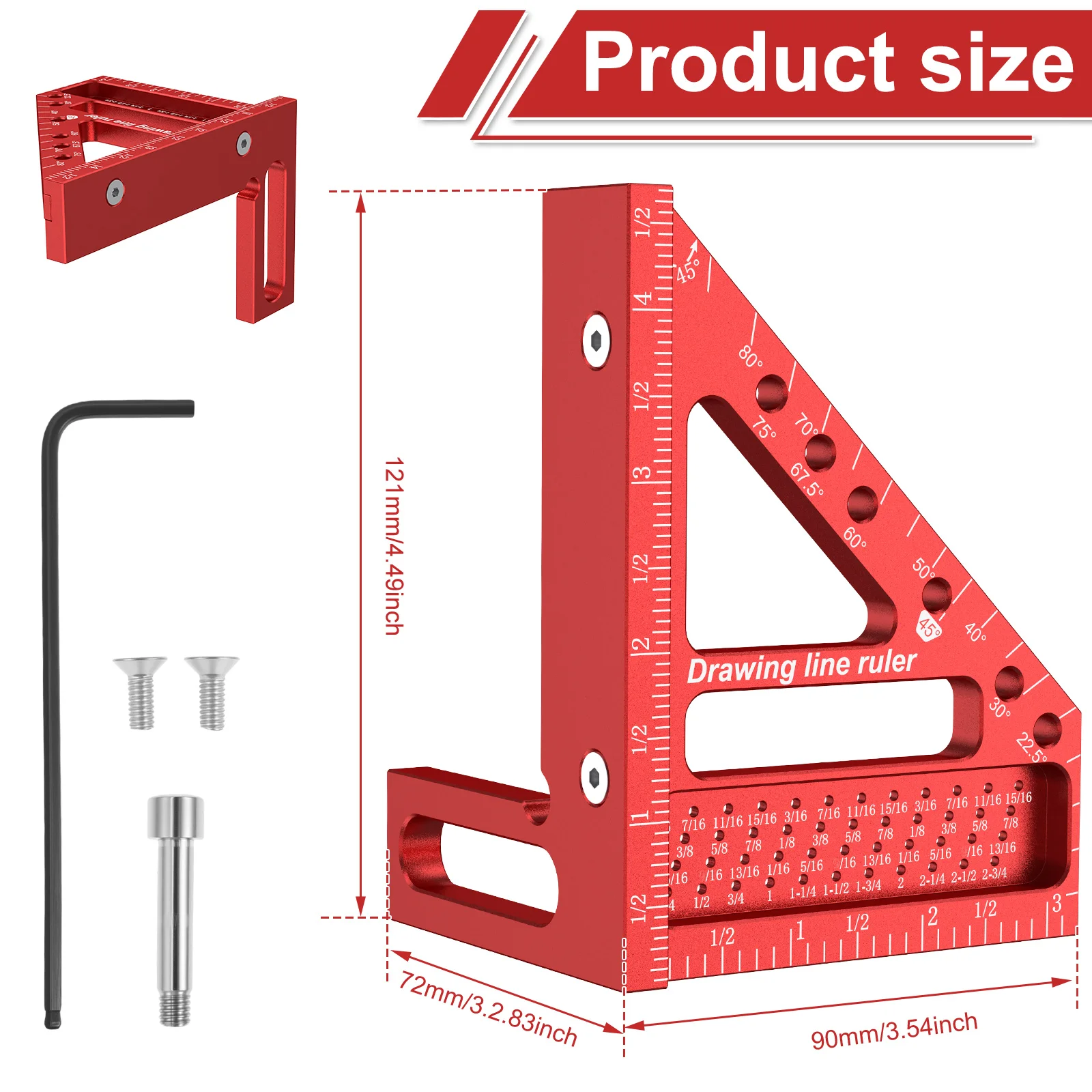 ثلاثية الأبعاد متعددة زاوية مسطرة قياس سبائك الألومنيوم ثلاثية الأبعاد ميتري مربع خفيفة الوزن متعددة الوظائف يخدش الحكام لمهندس النجار #2