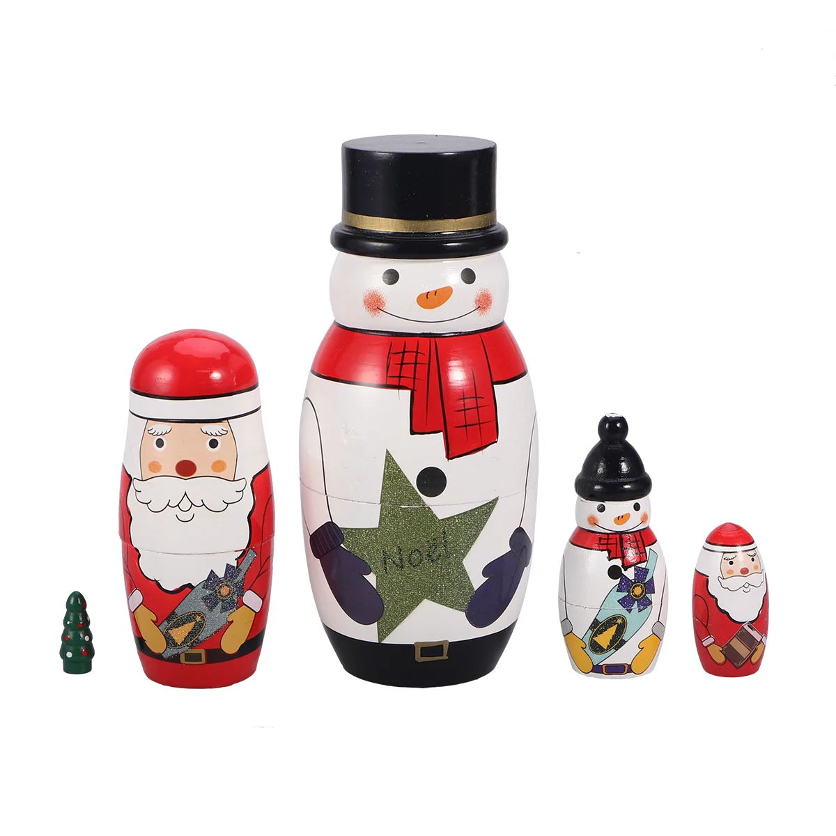 

5 Cutie Russian Stacking Xmas Party Tabletop Snowman Figurine Dolls Nesting Baby Wooden