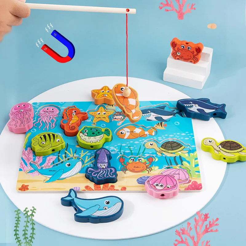 LazyChild Wooden Double Sided Multifunctional Matching Board Lacing Drawing Board Fishing Beading Kids Educational Toy