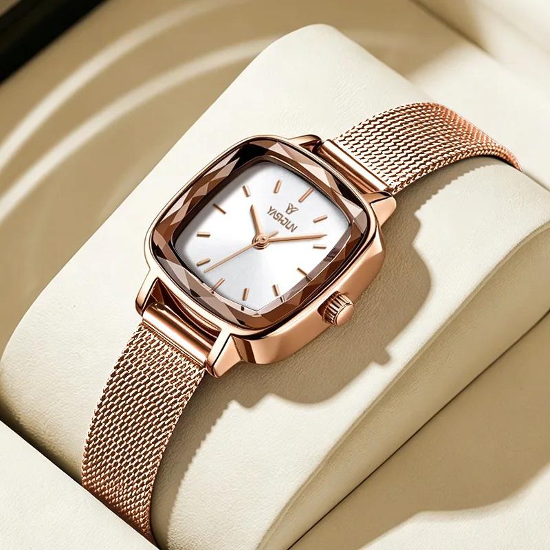 2027 New Women's Small Square Quartz Watch Waterproof Luminous Steel Strip Business Leisure Watch Fashion Women's Watch
