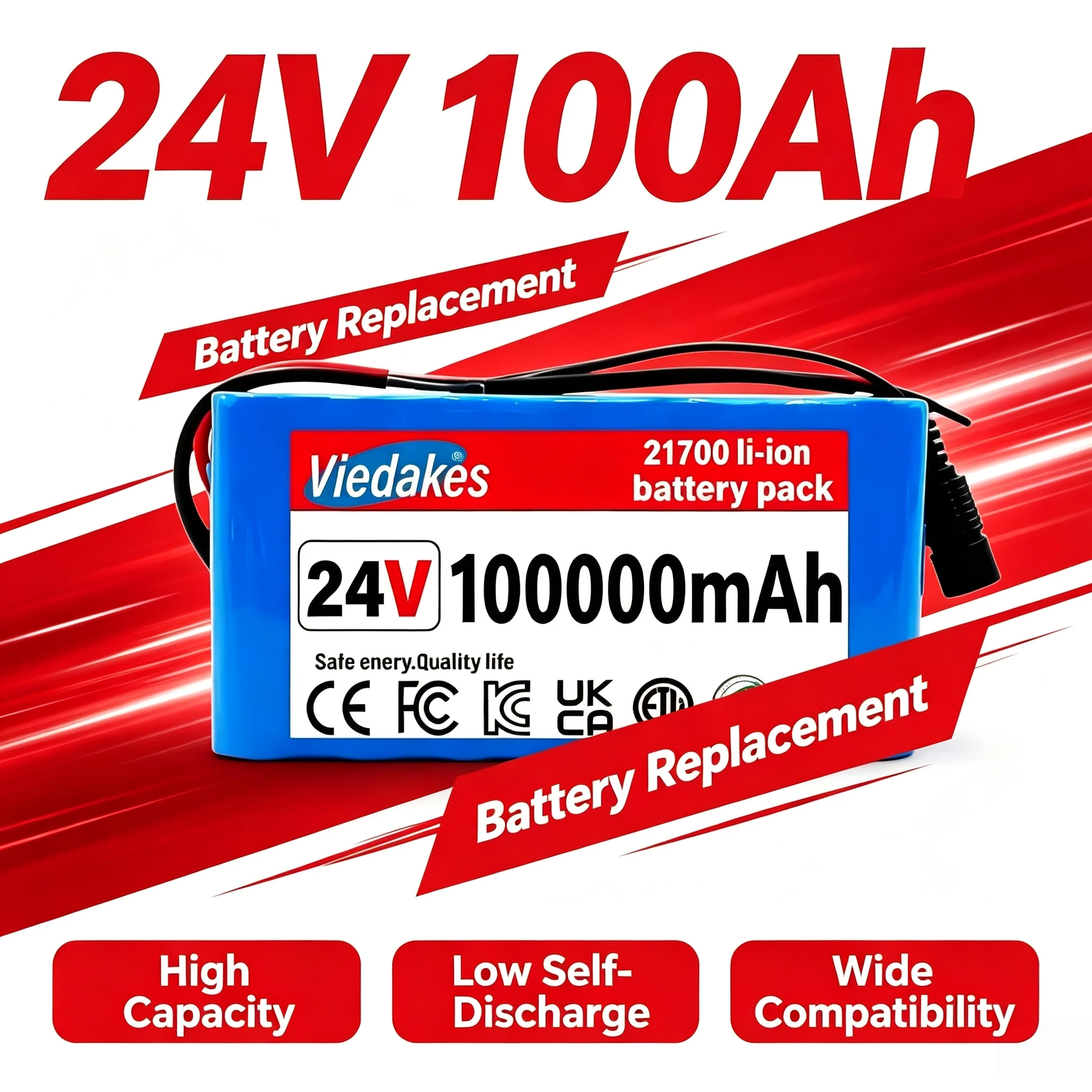 24V 7S3P Rechargeable Battery Pack 100Ah High Capacity, 4000+ Deep Cycles, for Wheelchairs Scooter Electric Toy Car Battery