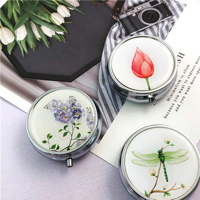 New Portable Small Tablet Pill Box Medicine Organiser Dispenser Storage Case Stainless Steel Round Pill Boxes Pill Candy Box