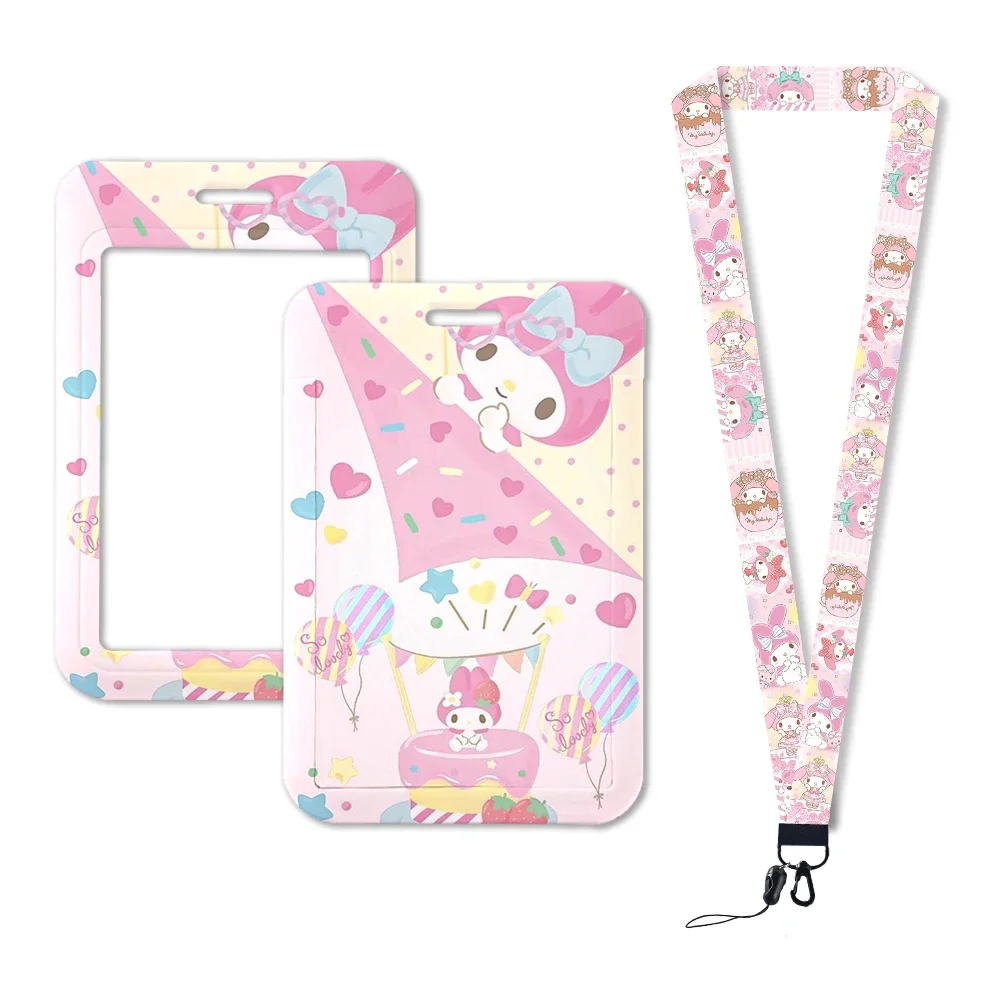 Cute Sanrio My Melody ID Badge Card Holder Lanyard  Girls Door Card Case Neck Strap Credit Card Holder Credentials Accessories