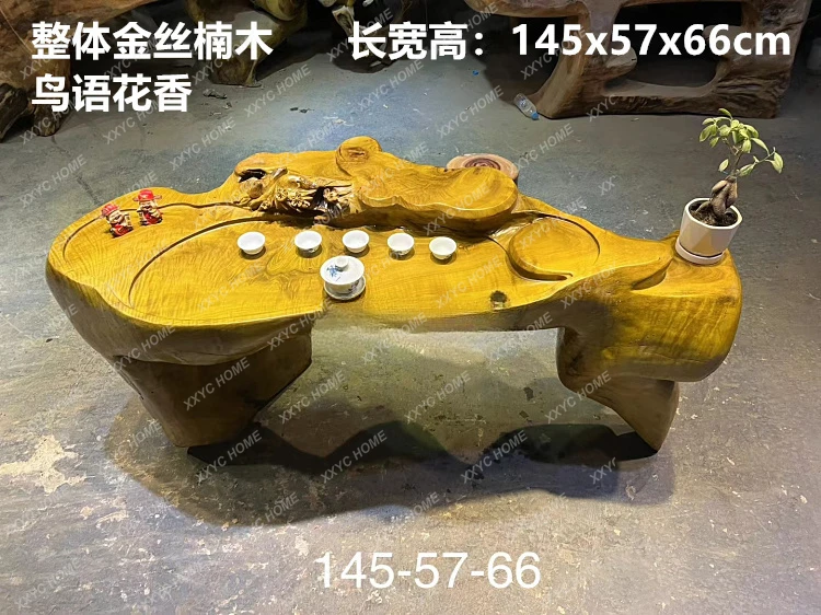 Boutique golden silk nanmu minnan full of water ripple tree root tea table