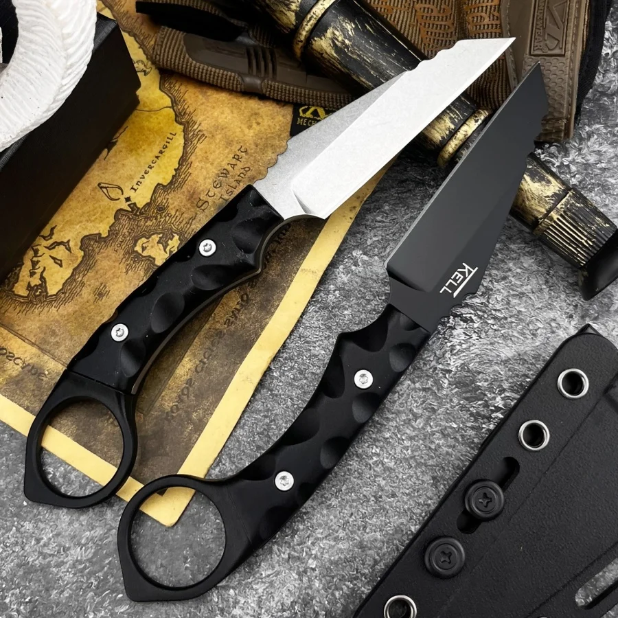 

Нож TKELL для кемпинга и охоты, прямой, с лезвием из стали 7Cr13Mov, рукоять из нейлонового волокна, с кольцом для подвешивания, многофункциональный инструмент для активного отдыха, с ножнами K-типа