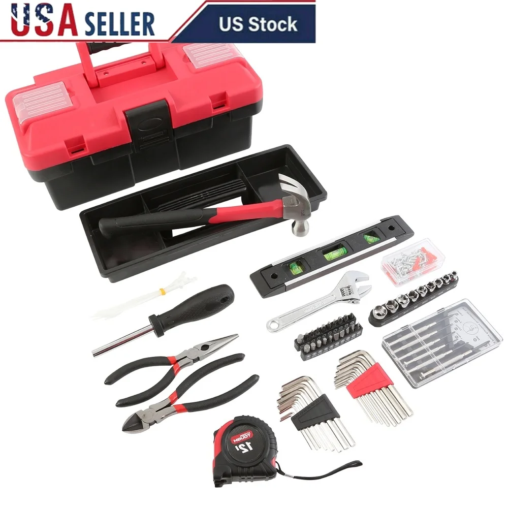 

160-Piece Carbon Steel Toolbox Set with Non-Slip Handles Home Auto Repairs Portable Plastic Storage with Movable Tray