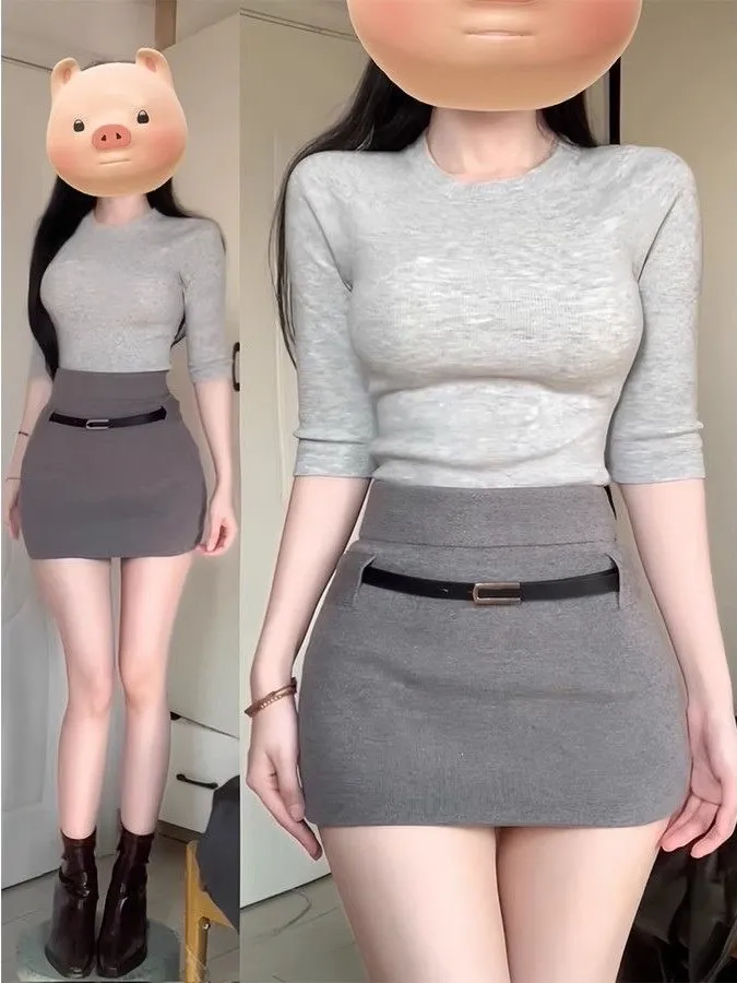 

Sexy Chic f-length Bodycon Dr And orts Two-piece Set for Young Women Long Sve round Ne ort Pants Faionable