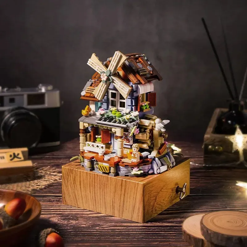 

LOZ 1239 Windmill music box mini Blocks Kids Building Toys DIY Bricks Girls Gift Chinese Windmill House Christmas
