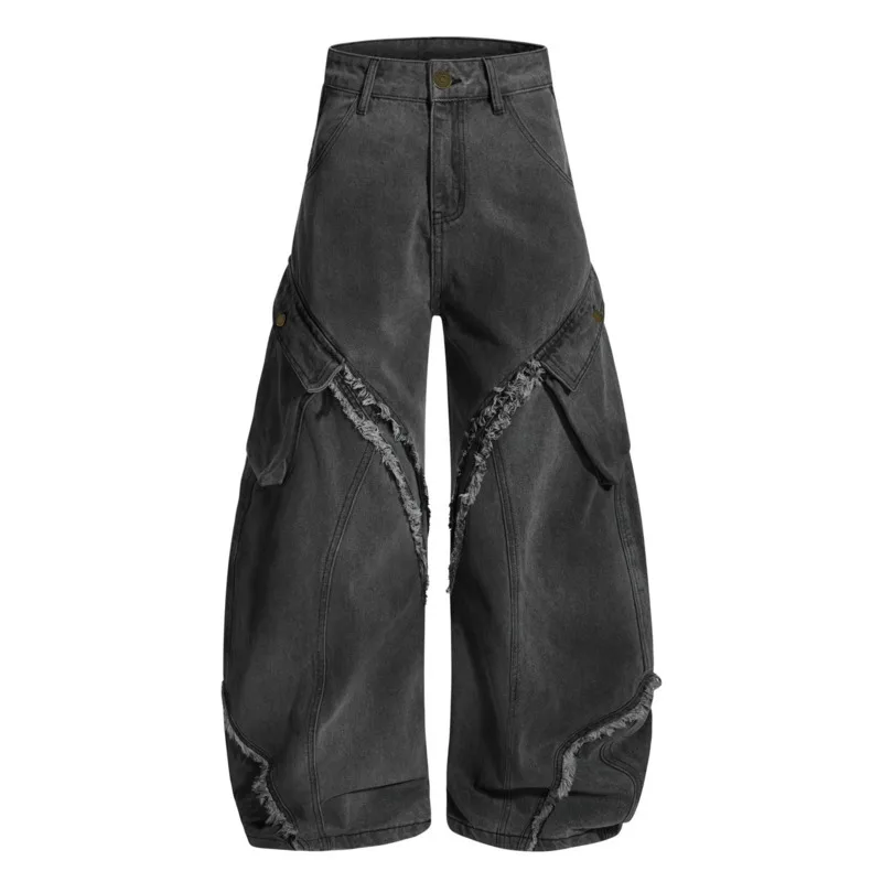 ANJY, осенне-зимние новые американские модные джинсы Tide, унисекс, нишевый дизайн, уличная одежда, потертые винтажные широкие джинсовые брюки A12098