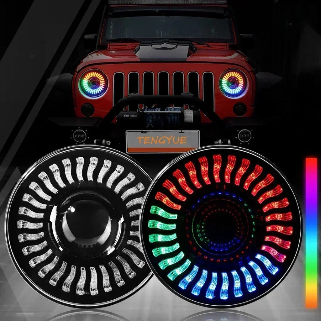 Customized Led headlight assembly, high and low beam automotive angel Eye RGB circular 7-inch, suitable for Wrangler JK