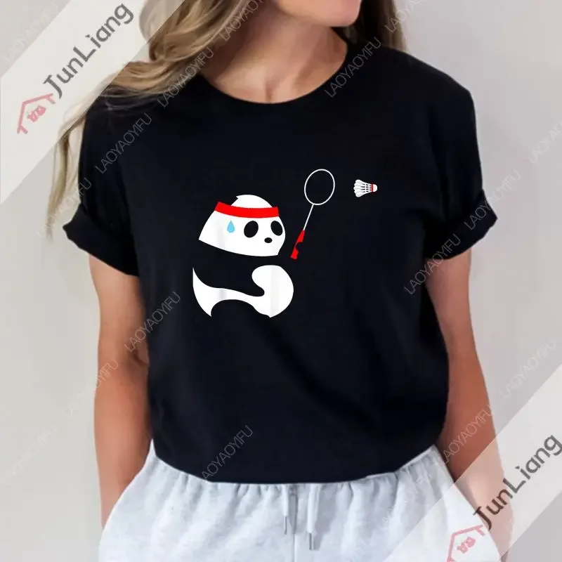 Kawaii amusant badminton chat mignon chaton joueur de badminton imprimé T-shirt Fitness neutre vêtements Camisas vêtements