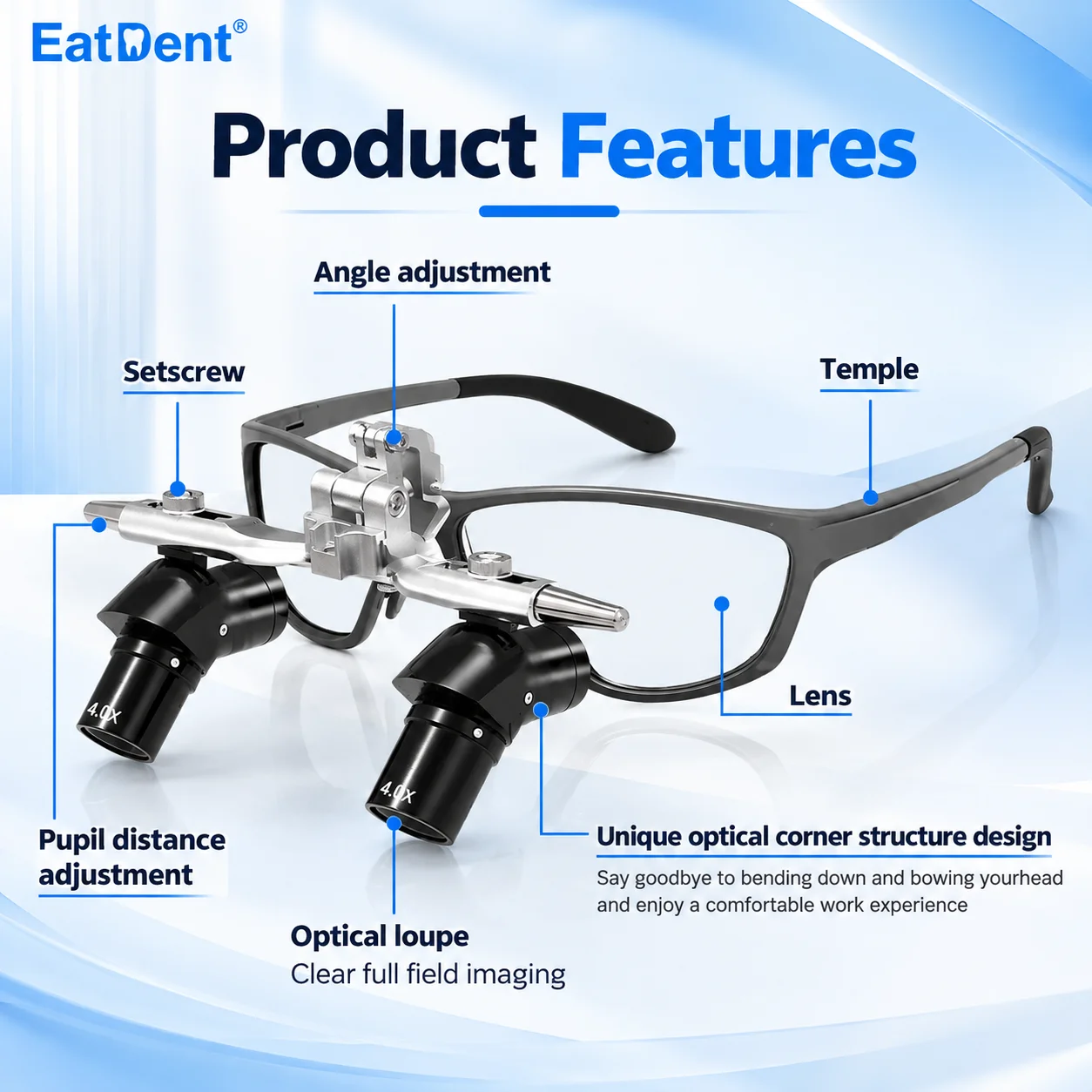 Dental Ergo Loupes 4X5X6X Medical Magnifying Glass 48 ° Optical Loupe Oral Surgery Portable Magnifier With Headlight Dental Tool