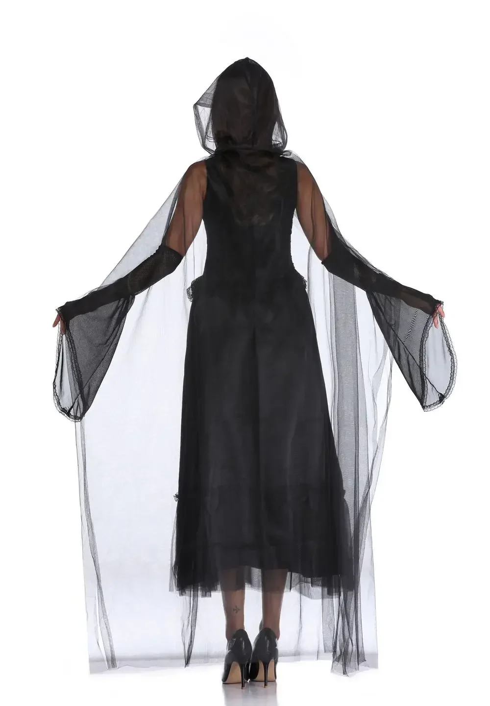 Sexy Black Ghost Bride Terror Zombie Sorceress Party Fancy Dress Halloween Evil Witch Performance Queen Costume