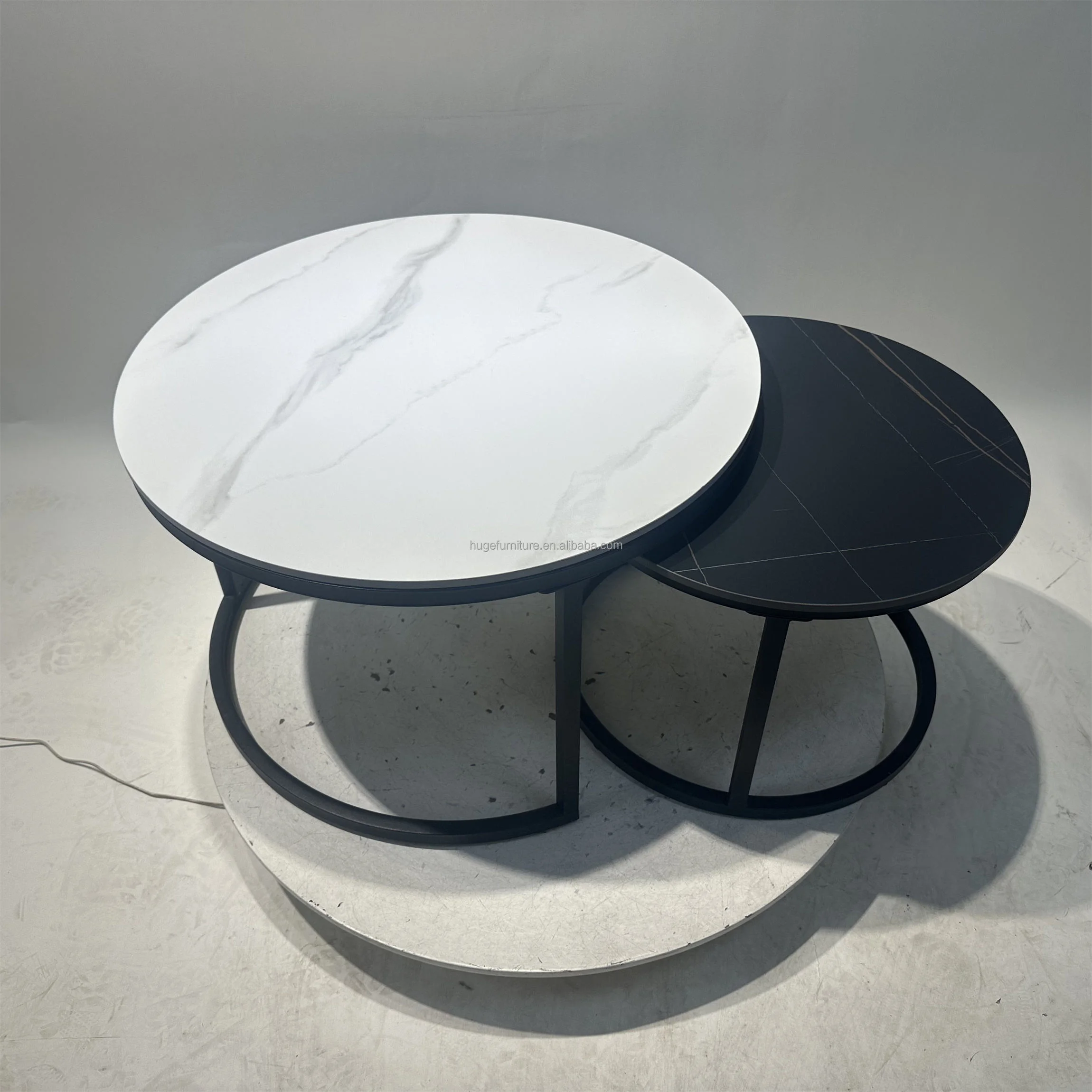 Ceramic Marble Nested Round Coffee Table Living Room Side Table Easy to Move Lounge Sofa Cafe Table Set with Metal Framepromote