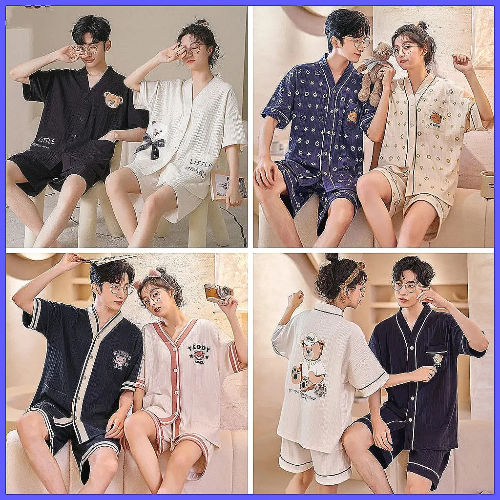

Cute Couple Pajamas Set, Summer Short Sleeve & Shorts Home Wear, Matching Family Outfits