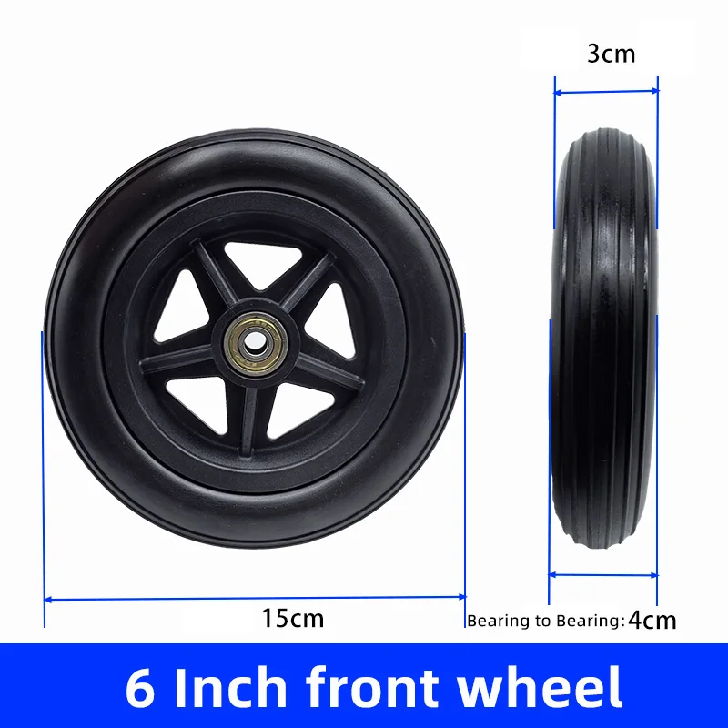 A Pair of Wheelchair Front Wheel Casters, 6inch 8inch Pu Solid Tires, Silent, Comfortable, Wear-Resistant, 8mm Bearing Hole, Universal Installation, One Each for Left and Right