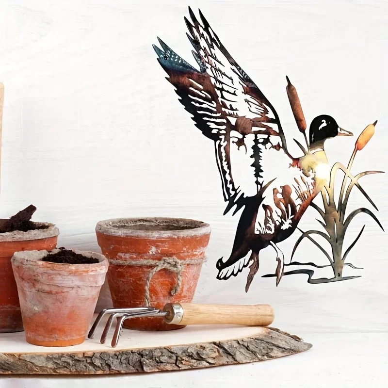 Wild Duck Wrought Iron Wall Art - Rustic Living Room Metal Decor & Hanging